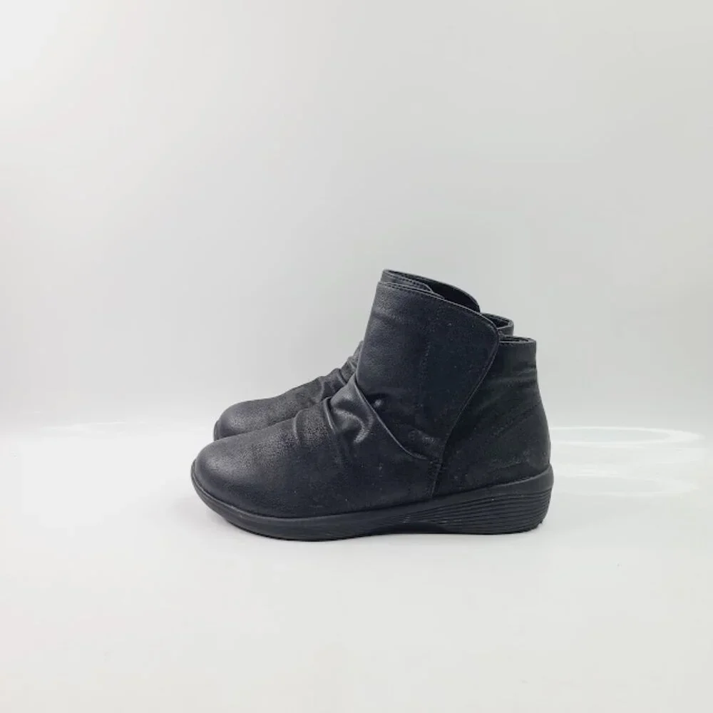Skechers Women's Black Fresher Trick 167809 Leather Pleated Ankle Bootie Sz 8.5‎